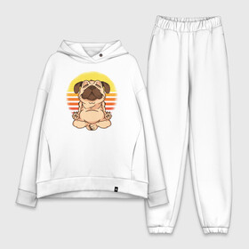 Женский костюм хлопок Oversize с принтом Мопс Йога в Тюмени,  |  | dog | pug | yoga | йога | медитация | мопс | мопсы | собака | собаки | фитнес