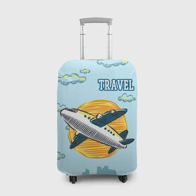 Чехол для чемодана 3D с принтом Путешествия в Тюмени, 86% полиэфир, 14% спандекс | двустороннее нанесение принта, прорези для ручек и колес | Тематика изображения на принте: travel | город | небо | облака | путешествия | самолет | солнце | тревел | туризм