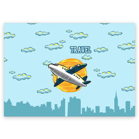Поздравительная открытка с принтом Путешествия в Тюмени, 100% бумага | плотность бумаги 280 г/м2, матовая, на обратной стороне линовка и место для марки
 | Тематика изображения на принте: travel | город | небо | облака | путешествия | самолет | солнце | тревел | туризм