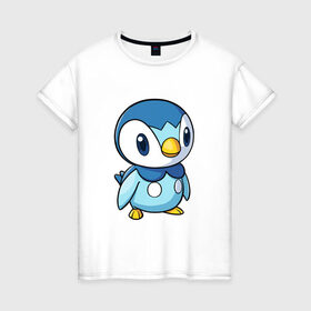 Женская футболка хлопок с принтом Piplup в Тюмени, 100% хлопок | прямой крой, круглый вырез горловины, длина до линии бедер, слегка спущенное плечо | Тематика изображения на принте: piplup | пингвин | пингвиненок | пиплуп | покемон | покемоны | синий