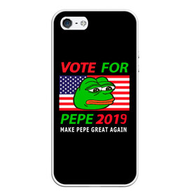 Чехол для iPhone 5/5S матовый с принтом Vote for pepe в Тюмени, Силикон | Область печати: задняя сторона чехла, без боковых панелей | Тематика изображения на принте: bad | dab | frog | good | kek | make pepe great again | pepe | sad | sad frog | vote for pepe | кек | лягушка | мем | мемы | пепе | со смыслом | фрог