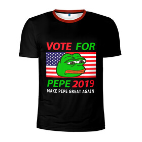 Мужская футболка 3D спортивная с принтом Vote for pepe в Тюмени, 100% полиэстер с улучшенными характеристиками | приталенный силуэт, круглая горловина, широкие плечи, сужается к линии бедра | Тематика изображения на принте: bad | dab | frog | good | kek | make pepe great again | pepe | sad | sad frog | vote for pepe | кек | лягушка | мем | мемы | пепе | со смыслом | фрог
