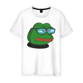Мужская футболка хлопок с принтом Pepe в Тюмени, 100% хлопок | прямой крой, круглый вырез горловины, длина до линии бедер, слегка спущенное плечо. | bad | dab | frog | good | kek | make pepe great again | pepe | sad | sad frog | vote for pepe | кек | лягушка | мем | мемы | пепе | со смыслом | фрог