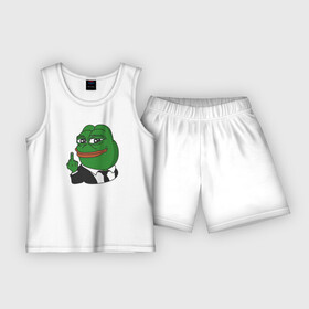 Детская пижама с шортами хлопок с принтом Pepe в Тюмени,  |  | bad | dab | frog | good | kek | make pepe great again | pepe | sad | sad frog | vote for pepe | кек | лягушка | мем | мемы | пепе | со смыслом | фрог