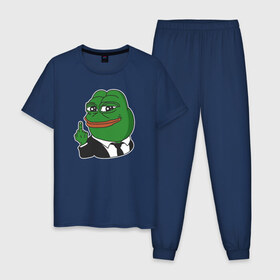 Мужская пижама хлопок с принтом Pepe в Тюмени, 100% хлопок | брюки и футболка прямого кроя, без карманов, на брюках мягкая резинка на поясе и по низу штанин
 | bad | dab | frog | good | kek | make pepe great again | pepe | sad | sad frog | vote for pepe | кек | лягушка | мем | мемы | пепе | со смыслом | фрог