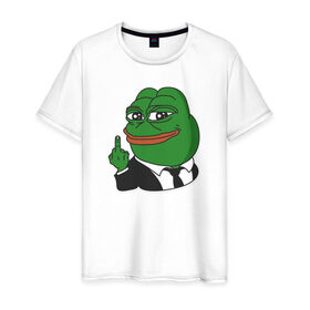 Мужская футболка хлопок с принтом Pepe в Тюмени, 100% хлопок | прямой крой, круглый вырез горловины, длина до линии бедер, слегка спущенное плечо. | bad | dab | frog | good | kek | make pepe great again | pepe | sad | sad frog | vote for pepe | кек | лягушка | мем | мемы | пепе | со смыслом | фрог