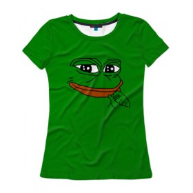 Женская футболка 3D с принтом Pepe в Тюмени, 100% полиэфир ( синтетическое хлопкоподобное полотно) | прямой крой, круглый вырез горловины, длина до линии бедер | bad | dab | frog | good | kek | make pepe great again | pepe | sad | sad frog | vote for pepe | кек | лягушка | мем | мемы | пепе | со смыслом | фрог
