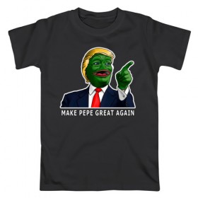 Мужская футболка хлопок с принтом Great Pepe в Тюмени, 100% хлопок | прямой крой, круглый вырез горловины, длина до линии бедер, слегка спущенное плечо. | bad | dab | frog | good | kek | make pepe great again | pepe | sad | sad frog | vote for pepe | кек | лягушка | мем | мемы | пепе | со смыслом | фрог