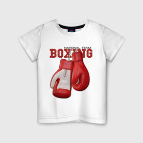 Детская футболка хлопок с принтом National Team Boxing в Тюмени, 100% хлопок | круглый вырез горловины, полуприлегающий силуэт, длина до линии бедер | Тематика изображения на принте: бокс | перчатки