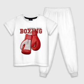 Детская пижама хлопок с принтом National Team Boxing в Тюмени, 100% хлопок |  брюки и футболка прямого кроя, без карманов, на брюках мягкая резинка на поясе и по низу штанин
 | Тематика изображения на принте: бокс | перчатки