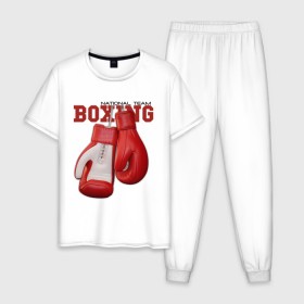 Мужская пижама хлопок с принтом National Team Boxing в Тюмени, 100% хлопок | брюки и футболка прямого кроя, без карманов, на брюках мягкая резинка на поясе и по низу штанин
 | бокс | перчатки