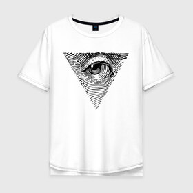 Мужская футболка хлопок Oversize с принтом eye в Тюмени, 100% хлопок | свободный крой, круглый ворот, “спинка” длиннее передней части | black | eye | minimalism | money | philosophy | pyramid | raster | supreme | usa | white | белый | глаз | деньги | доллар | минимализм | пирамида | растр | сша | философия | черный
