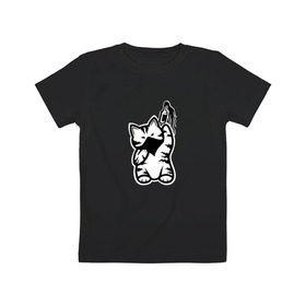 Детская футболка хлопок с принтом Anarchist Cat Molotov Cocktail в Тюмени, 100% хлопок | круглый вырез горловины, полуприлегающий силуэт, длина до линии бедер | banksy | анархист | анархия | бутылка | бэнкси | граффити | киса | киска | коктейль молотова | кот | котейка | котенок | котик | котэ | котя | кошка