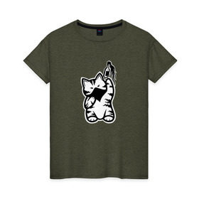 Женская футболка хлопок с принтом Anarchist Cat Molotov Cocktail в Тюмени, 100% хлопок | прямой крой, круглый вырез горловины, длина до линии бедер, слегка спущенное плечо | banksy | анархист | анархия | бутылка | бэнкси | граффити | киса | киска | коктейль молотова | кот | котейка | котенок | котик | котэ | котя | кошка