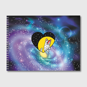 Альбом для рисования с принтом Cosmos в Тюмени, 100% бумага
 | матовая бумага, плотность 200 мг. | cat | cosmos | heart | kitten | moon | stars | звезды | космос | кот | котенок | кошка | луна | сердце