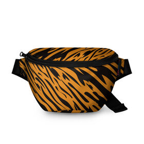 Поясная сумка 3D с принтом Тигр в Тюмени, 100% полиэстер | плотная ткань, ремень с регулируемой длиной, внутри несколько карманов для мелочей, основное отделение и карман с обратной стороны сумки застегиваются на молнию | животное | зверь | кардашьян | ким | кот | лев | оранжевый | полосы | рыжий | тигр | черный