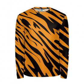 Мужской лонгслив 3D с принтом Тигр в Тюмени, 100% полиэстер | длинные рукава, круглый вырез горловины, полуприлегающий силуэт | Тематика изображения на принте: животное | зверь | кардашьян | ким | кот | лев | оранжевый | полосы | рыжий | тигр | черный