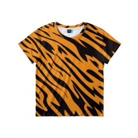 Детская футболка 3D с принтом Тигр в Тюмени, 100% гипоаллергенный полиэфир | прямой крой, круглый вырез горловины, длина до линии бедер, чуть спущенное плечо, ткань немного тянется | животное | зверь | кардашьян | ким | кот | лев | оранжевый | полосы | рыжий | тигр | черный