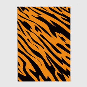 Постер с принтом Тигр в Тюмени, 100% бумага
 | бумага, плотность 150 мг. Матовая, но за счет высокого коэффициента гладкости имеет небольшой блеск и дает на свету блики, но в отличии от глянцевой бумаги не покрыта лаком | животное | зверь | кардашьян | ким | кот | лев | оранжевый | полосы | рыжий | тигр | черный
