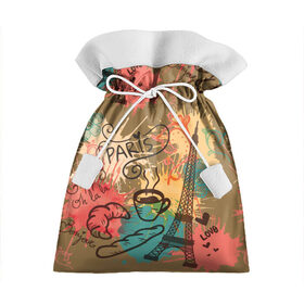 Подарочный 3D мешок с принтом Париж в Тюмени, 100% полиэстер | Размер: 29*39 см | love | башня | булочка | кофе | круассан | любовь | отпуск | париж | путешествия | франция | хлеб | эйфелева