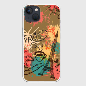 Чехол для iPhone 13 с принтом Париж в Тюмени,  |  | love | башня | булочка | кофе | круассан | любовь | отпуск | париж | путешествия | франция | хлеб | эйфелева