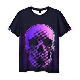 Мужская футболка 3D с принтом Токсичный череп в Тюмени, 100% полиэфир | прямой крой, круглый вырез горловины, длина до линии бедер | 3d | 3д | голограмма | иллюзия | кости | розовый | синий | скелет | ультра | фиолетовый | череп | черный