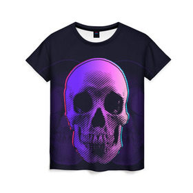 Женская футболка 3D с принтом Токсичный череп в Тюмени, 100% полиэфир ( синтетическое хлопкоподобное полотно) | прямой крой, круглый вырез горловины, длина до линии бедер | 3d | 3д | голограмма | иллюзия | кости | розовый | синий | скелет | ультра | фиолетовый | череп | черный