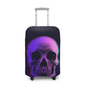 Чехол для чемодана 3D с принтом Токсичный череп в Тюмени, 86% полиэфир, 14% спандекс | двустороннее нанесение принта, прорези для ручек и колес | 3d | 3д | голограмма | иллюзия | кости | розовый | синий | скелет | ультра | фиолетовый | череп | черный