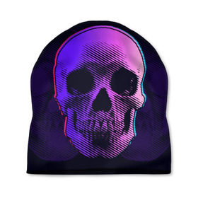 Шапка 3D с принтом Токсичный череп в Тюмени, 100% полиэстер | универсальный размер, печать по всей поверхности изделия | 3d | 3д | голограмма | иллюзия | кости | розовый | синий | скелет | ультра | фиолетовый | череп | черный