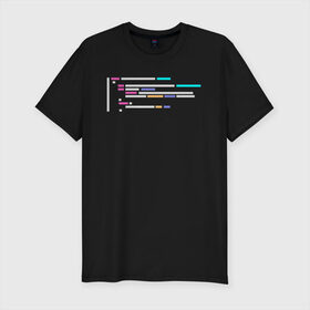 Мужская футболка премиум с принтом Подсветка синтаксиса кода в Тюмени, 92% хлопок, 8% лайкра | приталенный силуэт, круглый вырез ворота, длина до линии бедра, короткий рукав | 1с | c | highlighter | java | javascript | php | programmer | sql | syntax | код | компьютер | программа | с++ | сисадмин
