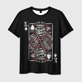 Мужская футболка 3D с принтом Король пик в Тюмени, 100% полиэфир | прямой крой, круглый вырез горловины, длина до линии бедер | game | king | poker | spades | suit | графика | игра | игральная | иллюстрация | казино | карта | картинка | коллаж | король | корона | мантия | масть | мода | орнамент | пики | покер | разбросаны | рисунок | символ