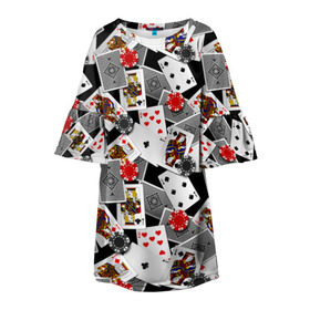 Детское платье 3D с принтом Игральные карты в Тюмени, 100% полиэстер | прямой силуэт, чуть расширенный к низу. Круглая горловина, на рукавах — воланы | буны | вольты | графика | дамы | десятки | игра | игральные | иллюстрация | казино | картинка | карты | коллаж | короли | красные | крести | масть | мода | орнамент | пики | покер | разбросаны | рисунок