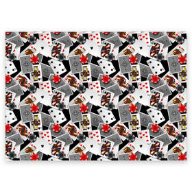 Поздравительная открытка с принтом Игральные карты в Тюмени, 100% бумага | плотность бумаги 280 г/м2, матовая, на обратной стороне линовка и место для марки
 | буны | вольты | графика | дамы | десятки | игра | игральные | иллюстрация | казино | картинка | карты | коллаж | короли | красные | крести | масть | мода | орнамент | пики | покер | разбросаны | рисунок