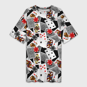 Платье-футболка 3D с принтом Игральные карты в Тюмени,  |  | буны | вольты | графика | дамы | десятки | игра | игральные | иллюстрация | казино | картинка | карты | коллаж | короли | красные | крести | масть | мода | орнамент | пики | покер | разбросаны | рисунок