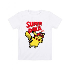 Детская футболка хлопок с принтом Super Pika в Тюмени, 100% хлопок | круглый вырез горловины, полуприлегающий силуэт, длина до линии бедер | 