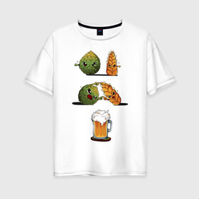 Женская футболка хлопок Oversize с принтом Хмель и Солод в Тюмени, 100% хлопок | свободный крой, круглый ворот, спущенный рукав, длина до линии бедер
 | солод | хмель