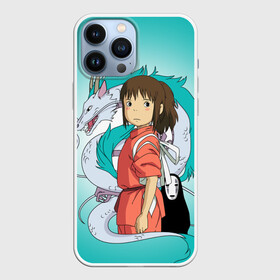 Чехол для iPhone 13 Pro Max с принтом Тихиро и Хаку зеленый фон в Тюмени,  |  | anime | spirited away | аниме | дракон | миядзаки | мультфильм | сэн | тихиро | унесённые призраками | хаку