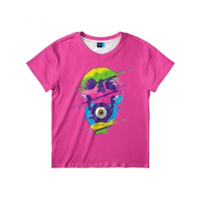 Детская футболка 3D с принтом Череп в Тюмени, 100% гипоаллергенный полиэфир | прямой крой, круглый вырез горловины, длина до линии бедер, чуть спущенное плечо, ткань немного тянется | psychedelic | skull | психоделика | череп | черепа