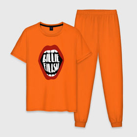Мужская пижама хлопок с принтом Billie Eilish в Тюмени, 100% хлопок | брюки и футболка прямого кроя, без карманов, на брюках мягкая резинка на поясе и по низу штанин
 | music | pop | айлиш | билли | музыка