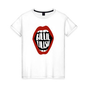 Женская футболка хлопок с принтом Billie Eilish в Тюмени, 100% хлопок | прямой крой, круглый вырез горловины, длина до линии бедер, слегка спущенное плечо | music | pop | айлиш | билли | музыка