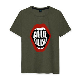 Мужская футболка хлопок с принтом Billie Eilish в Тюмени, 100% хлопок | прямой крой, круглый вырез горловины, длина до линии бедер, слегка спущенное плечо. | music | pop | айлиш | билли | музыка