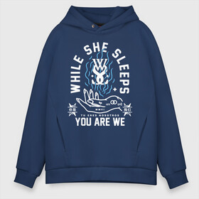 Мужское худи Oversize хлопок с принтом While She Sleeps в Тюмени, френч-терри — 70% хлопок, 30% полиэстер. Мягкий теплый начес внутри —100% хлопок | боковые карманы, эластичные манжеты и нижняя кромка, капюшон на магнитной кнопке | sleeps | while she sleeps | you are we | группы | метал | музыка | рок