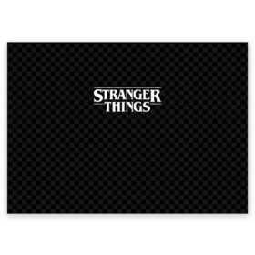 Поздравительная открытка с принтом STRANGER THINGS в Тюмени, 100% бумага | плотность бумаги 280 г/м2, матовая, на обратной стороне линовка и место для марки
 | 11 | checkerboard | eggo | eleven | netflix | stranger | things | бобби | браун | дела | крайне | милли | обратная | одинадцать | одиннадцать | очень | события | сторона | странные | стренджер | темная