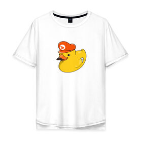 Мужская футболка хлопок Oversize с принтом DUCKrio в Тюмени, 100% хлопок | свободный крой, круглый ворот, “спинка” длиннее передней части | Тематика изображения на принте: duck | duckpack | game | gamer | желтый | игра | марио | милый | усы | утенок | утка