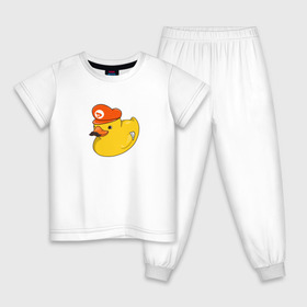 Детская пижама хлопок с принтом DUCKrio в Тюмени, 100% хлопок |  брюки и футболка прямого кроя, без карманов, на брюках мягкая резинка на поясе и по низу штанин
 | Тематика изображения на принте: duck | duckpack | game | gamer | желтый | игра | марио | милый | усы | утенок | утка