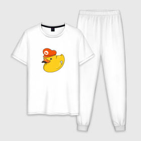 Мужская пижама хлопок с принтом DUCKrio в Тюмени, 100% хлопок | брюки и футболка прямого кроя, без карманов, на брюках мягкая резинка на поясе и по низу штанин
 | duck | duckpack | game | gamer | желтый | игра | марио | милый | усы | утенок | утка