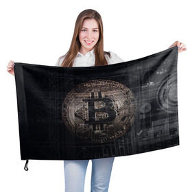 Флаг 3D с принтом Биткойн в Тюмени, 100% полиэстер | плотность ткани — 95 г/м2, размер — 67 х 109 см. Принт наносится с одной стороны | Тематика изображения на принте: big | арт | крупные арты | крупные принты | сумаcшедшие арты