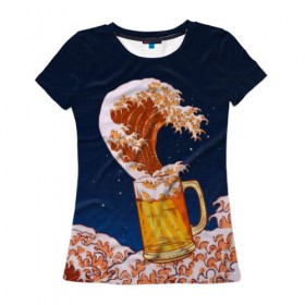 Женская футболка 3D с принтом Пенные волны в Тюмени, 100% полиэфир ( синтетическое хлопкоподобное полотно) | прямой крой, круглый вырез горловины, длина до линии бедер | big | арт | крупные арты | крупные принты | сумаcшедшие арты