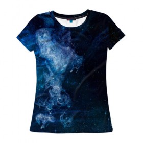 Женская футболка 3D с принтом Синий космос в Тюмени, 100% полиэфир ( синтетическое хлопкоподобное полотно) | прямой крой, круглый вырез горловины, длина до линии бедер | big | арт | крупные арты | крупные принты | сумаcшедшие арты