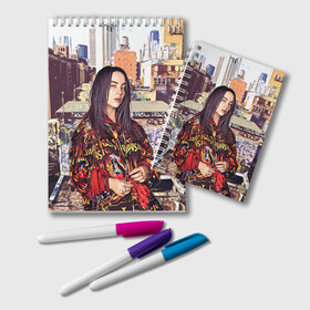 Блокнот с принтом Billie Eilish в Тюмени, 100% бумага | 48 листов, плотность листов — 60 г/м2, плотность картонной обложки — 250 г/м2. Листы скреплены удобной пружинной спиралью. Цвет линий — светло-серый
 | билли айлиш | певица